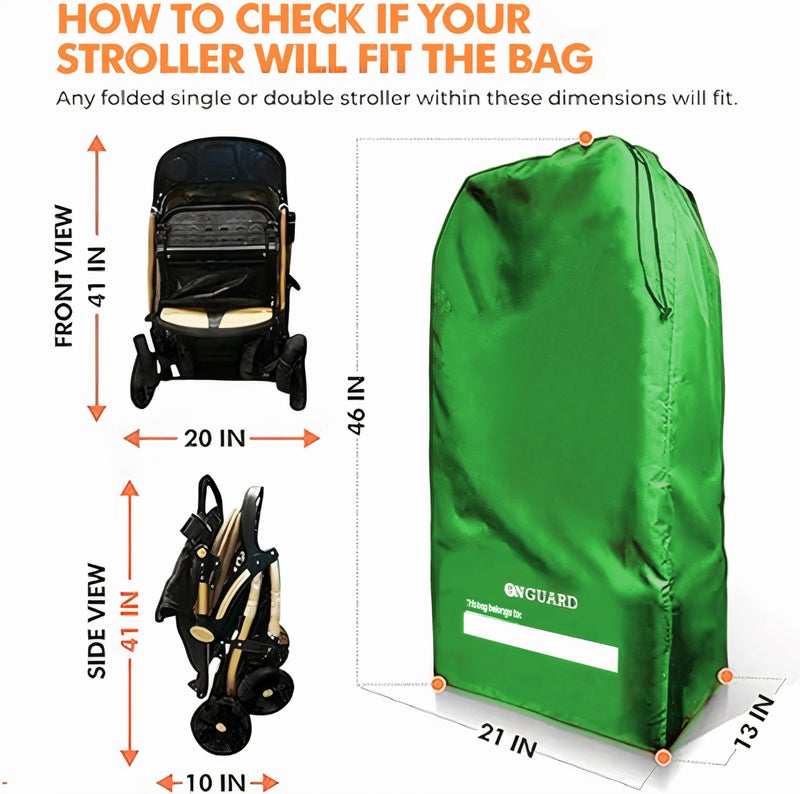 ONGUARD Waterproof Single and Double Stroller Bag for Airplane - Travel Stroller Cover for Air Travel and Storage - Gate Check Bag Backpack- Baby Airplane Essentials - Green - Image 3